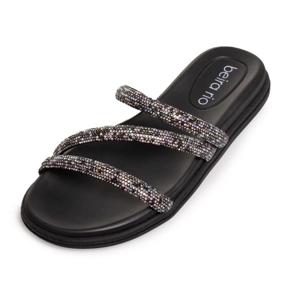 Tamanco Beira Rio Tiras Strass Feminino Preto 4