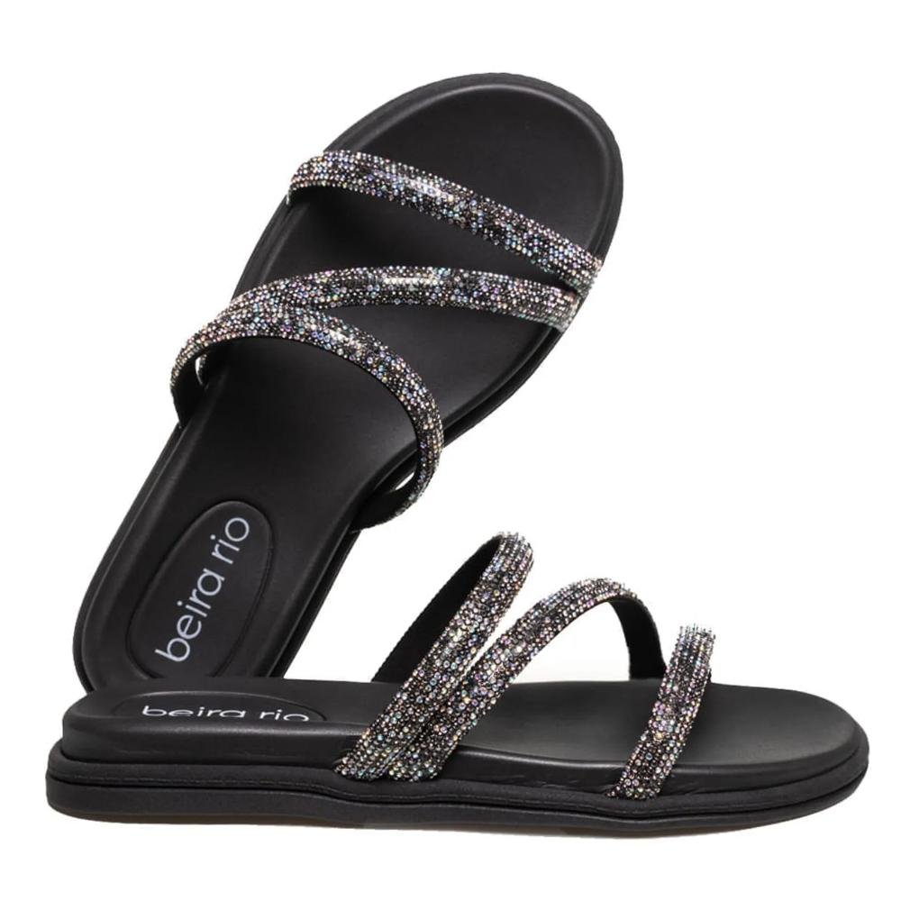 Tamanco Beira Rio Tiras Strass Feminino Preto 5