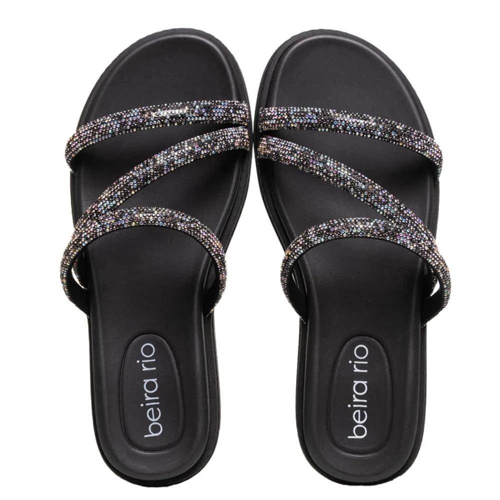 Tamanco Beira Rio Tiras Strass Feminino Preto 6