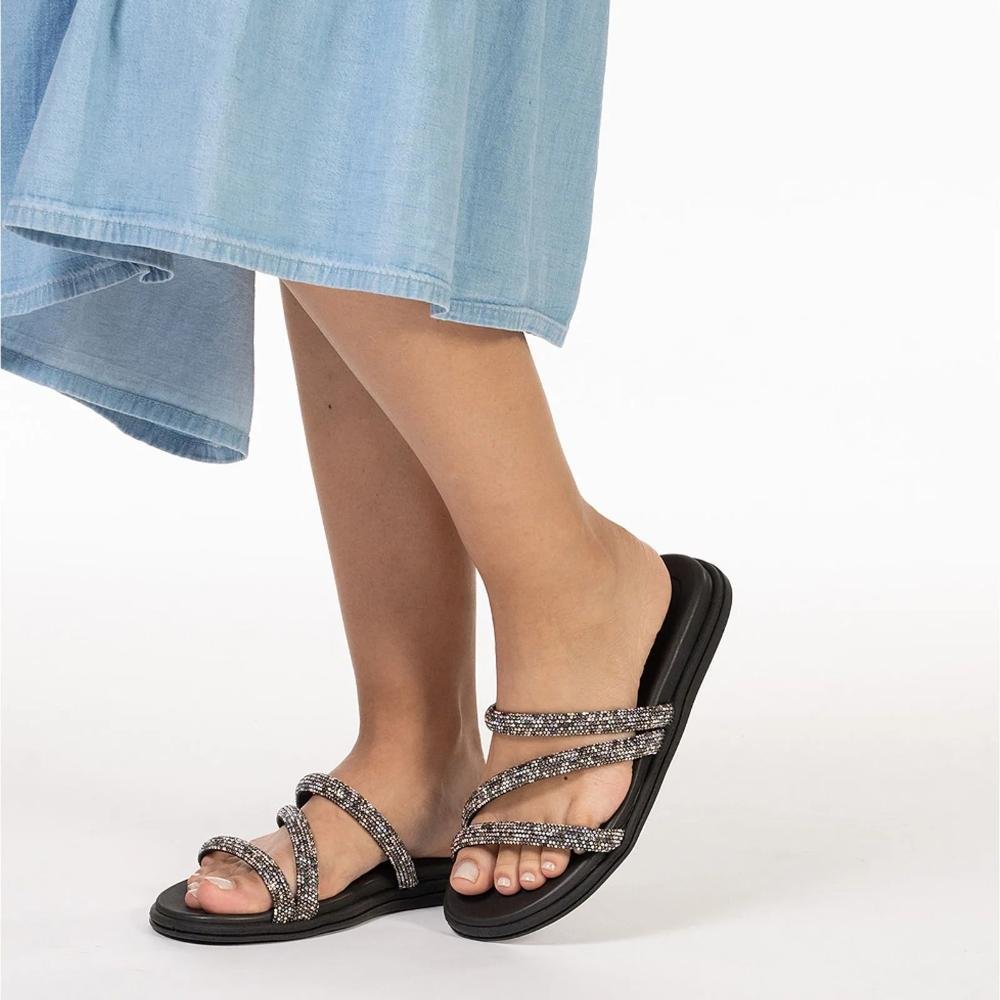 Tamanco Beira Rio Tiras Strass Feminino Preto 7