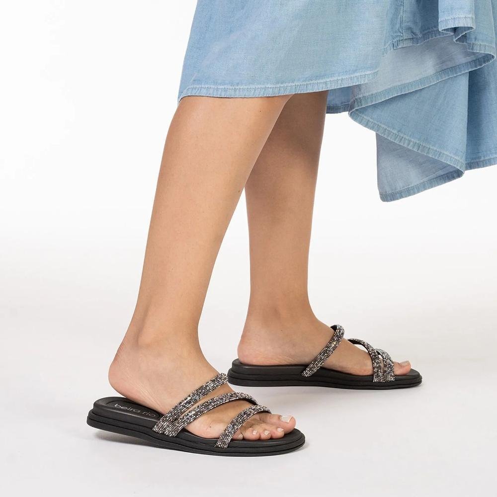 Tamanco Beira Rio Tiras Strass Feminino Preto 8