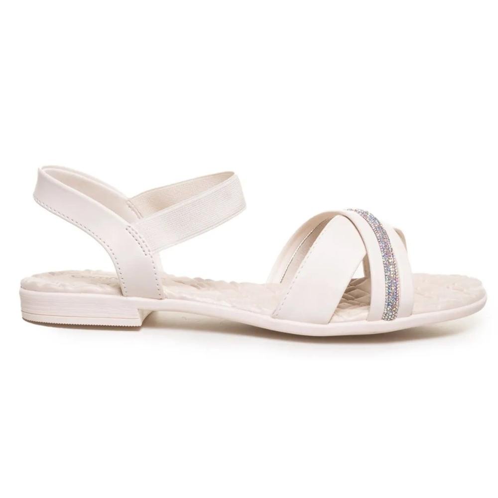 Sandália Comfortflex Rasteira Strass Feminina Branco 1