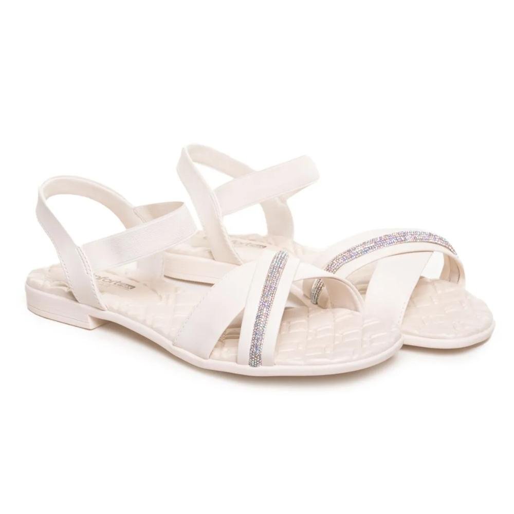 Sandália Comfortflex Rasteira Strass Feminina Branco 3