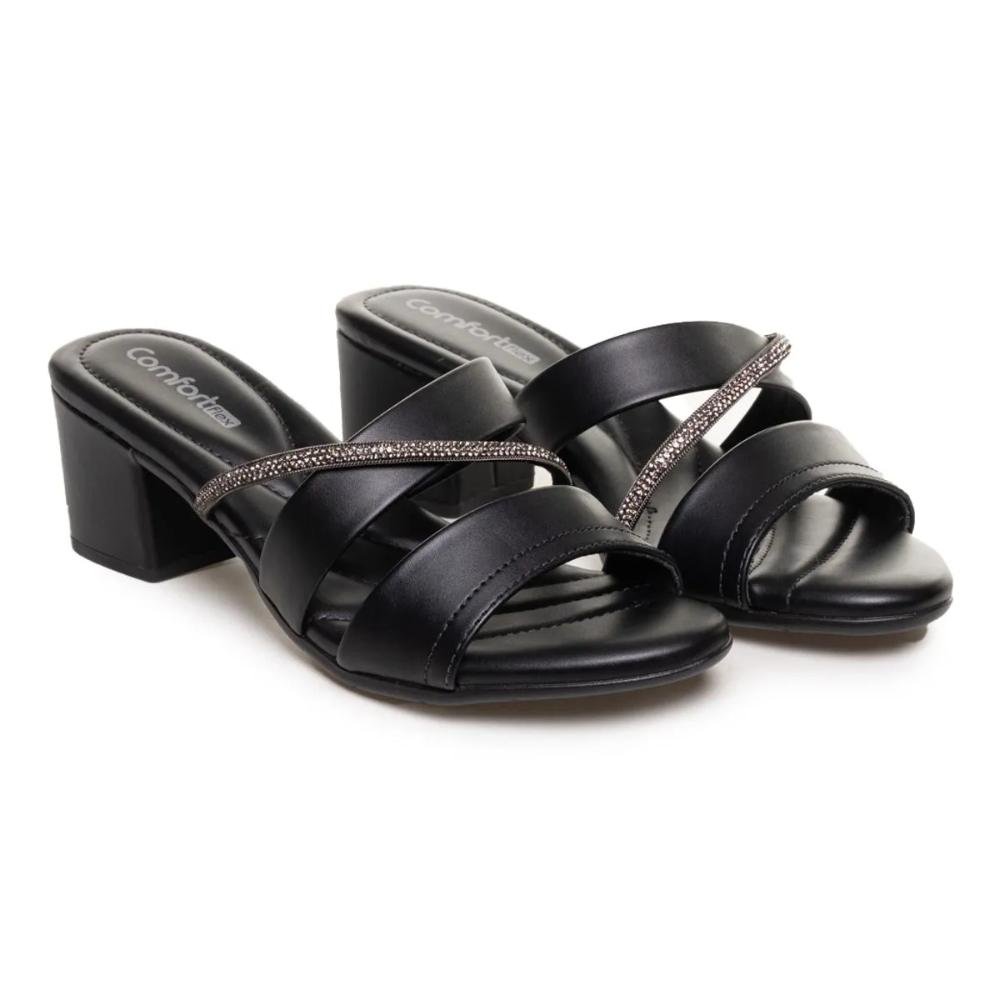 Tamanco Comfortflex Salto Grosso Feminino Preto 3