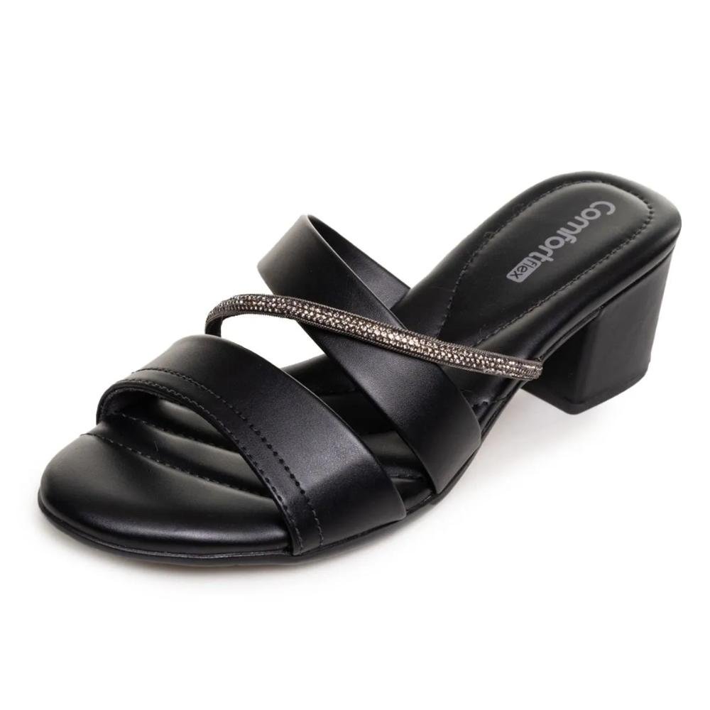 Tamanco Comfortflex Salto Grosso Feminino Preto 5