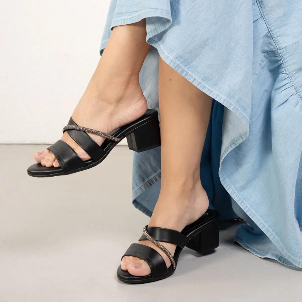 Tamanco Comfortflex Salto Grosso Feminino Preto 7