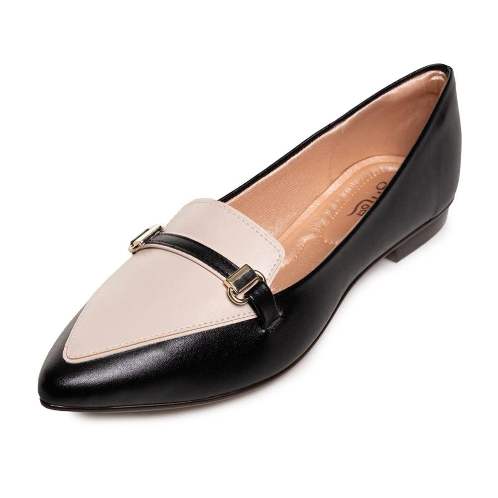 Sapato Mocassim Light Gel Bico Fino Fivela Feminino Preto/Branco 4