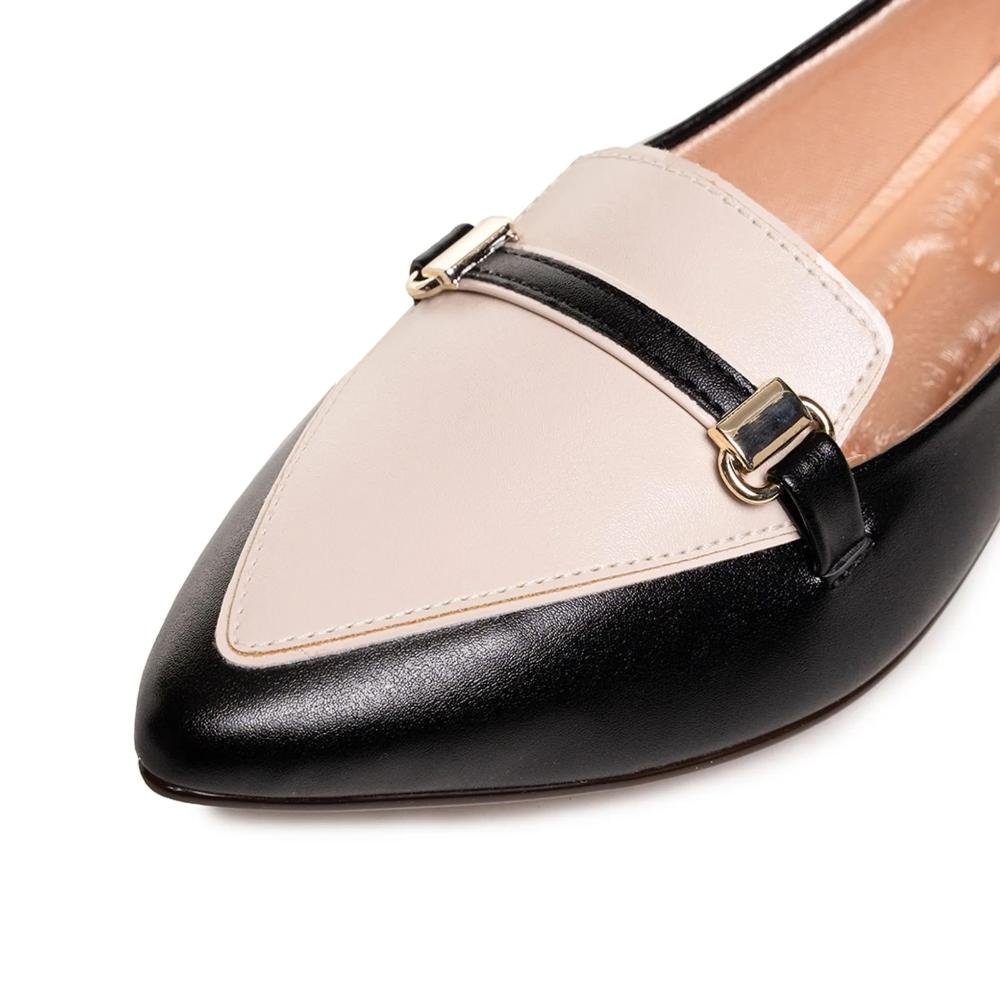 Sapato Mocassim Light Gel Bico Fino Fivela Feminino Preto/Branco 5