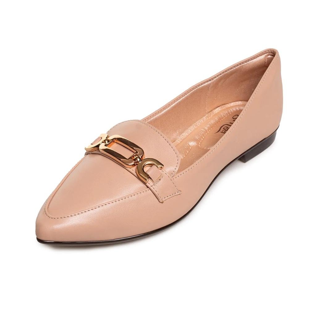 Sapato Mocassim Light Gel Bico Fino Fivela Feminino Bege 5