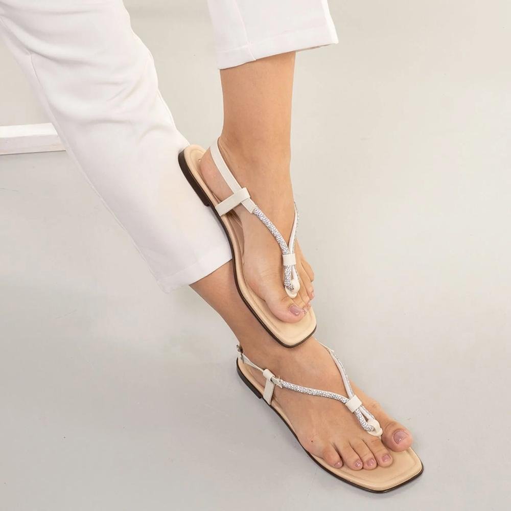 Sandália Moleca Rasteira Detalhe Elástico Feminina Branco 6