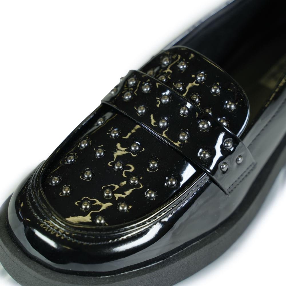 Sapato Mocassim Quiz Spike Verniz Feminino Preto 5