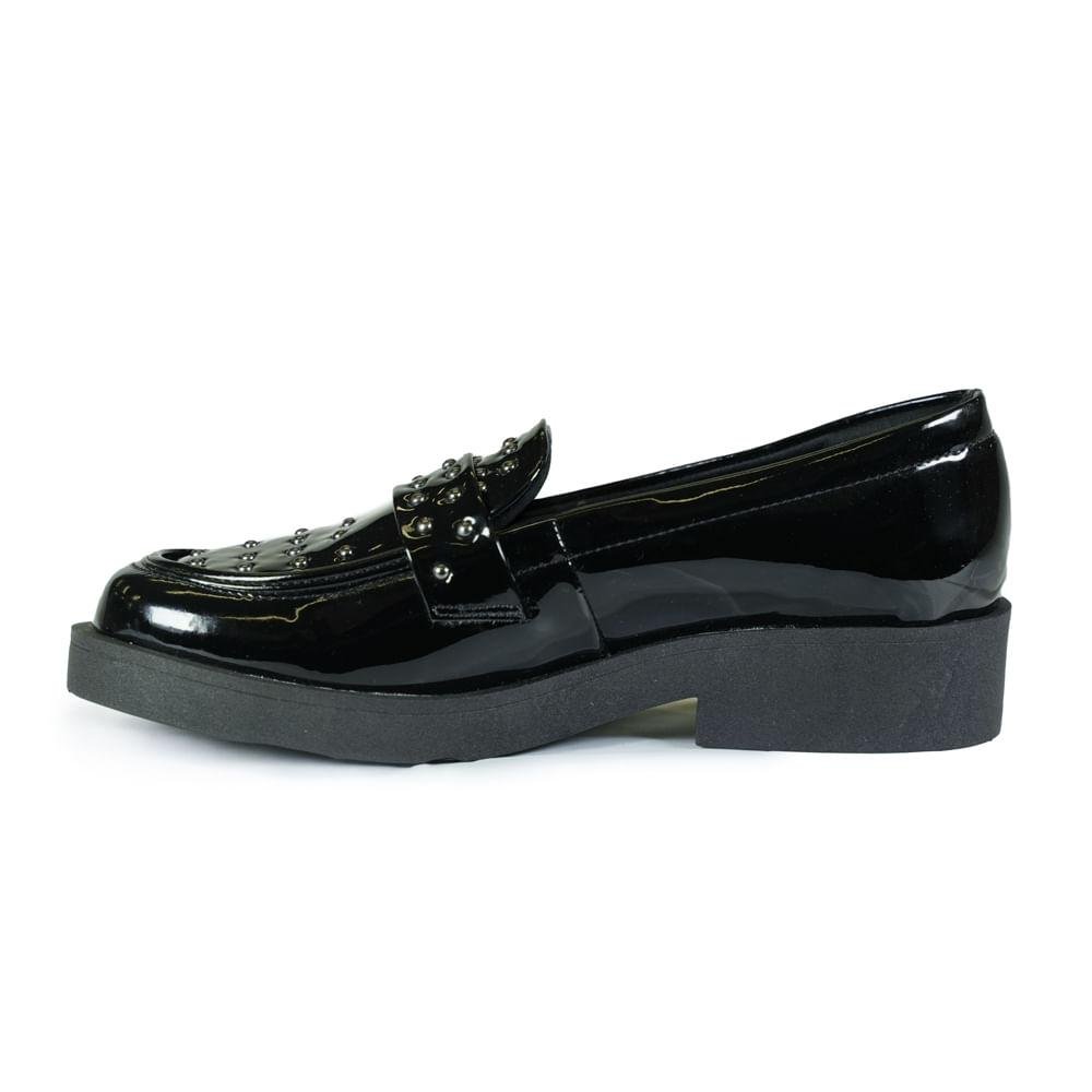 Sapato Mocassim Quiz Spike Verniz Feminino Preto 6