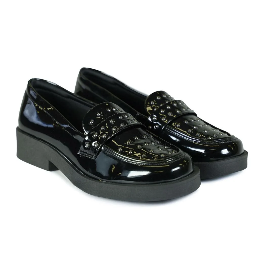 Sapato Mocassim Quiz Spike Verniz Feminino Preto 3