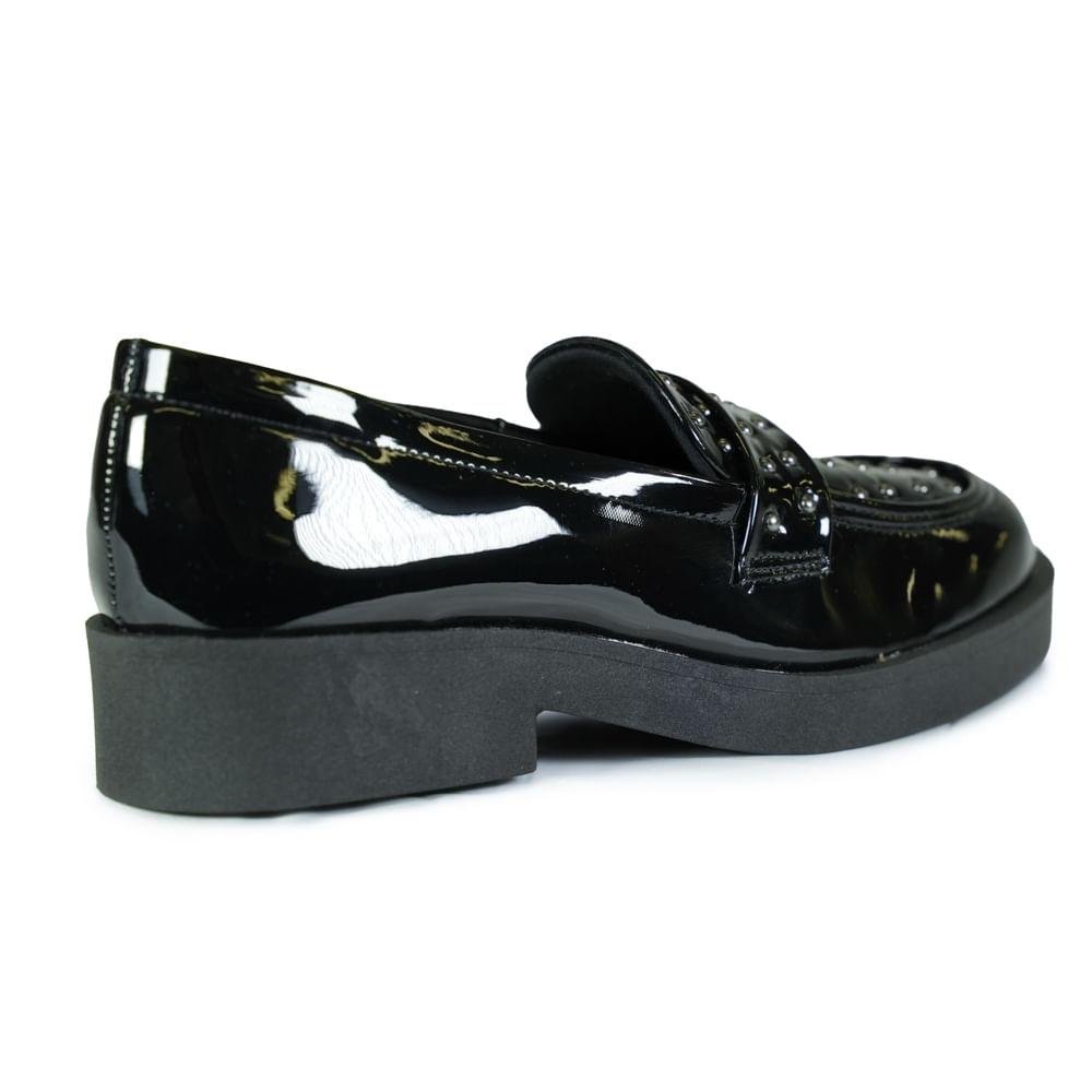 Sapato Mocassim Quiz Spike Verniz Feminino Preto 7