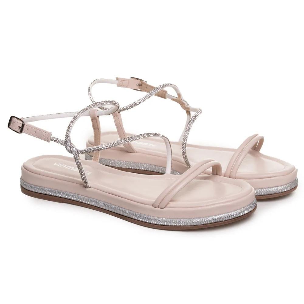 Sandália Via Marte Rasteira Tiras Brilho Feminina Prata 3