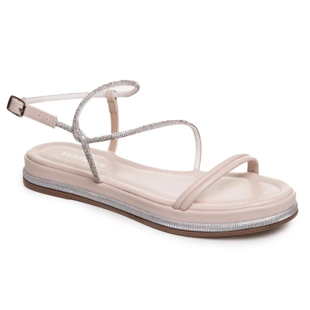 Sandália Via Marte Rasteira Tiras Brilho Feminina Prata 4