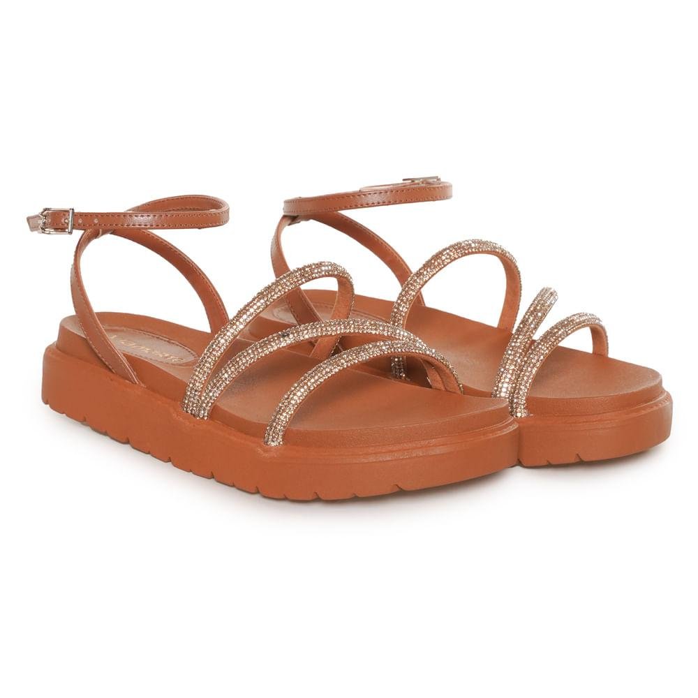 Sandália Via Marte Tira Strass Feminina Marrom 4