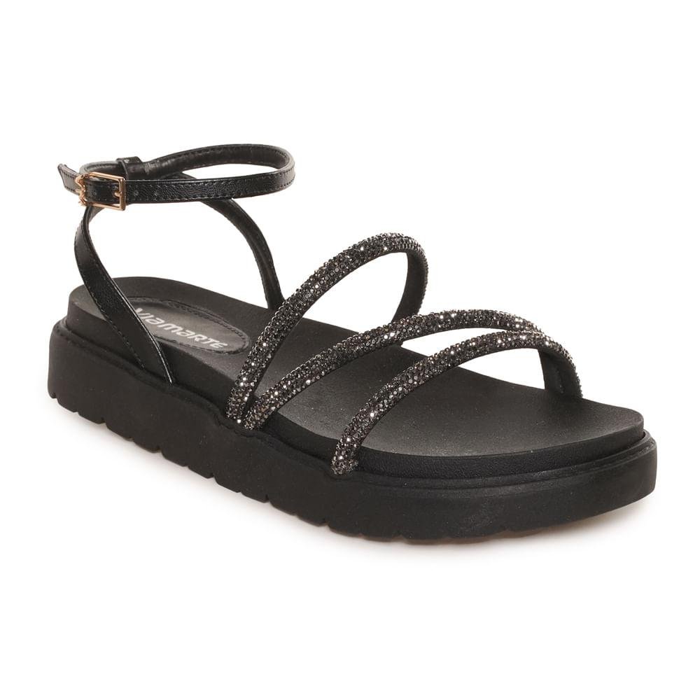 Sandália Via Marte Tira Strass Feminina Preto 3