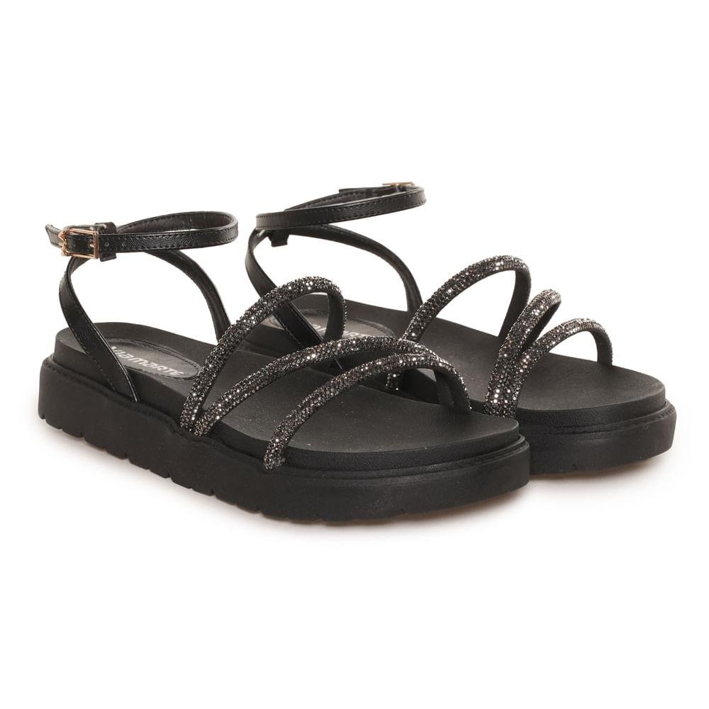 Sandália Via Marte Tira Strass Feminina Preto 4