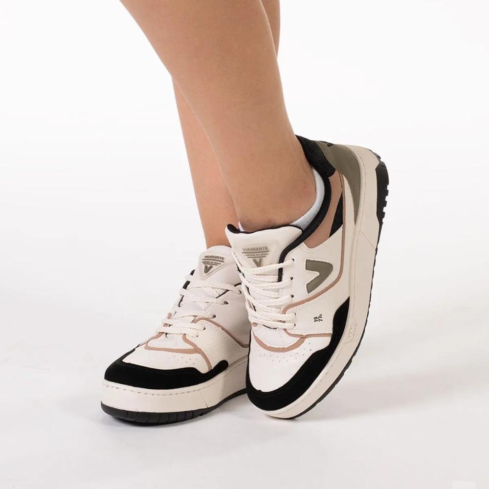 Tênis Via Marte Casual Plataforma Feminino Bege/Preto/Verde 6