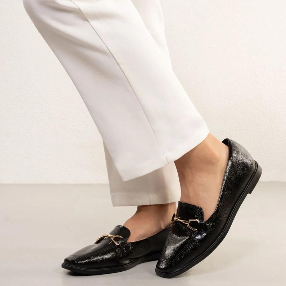 Sapato Mocassim Bebecê Metal Feminino Preto 7