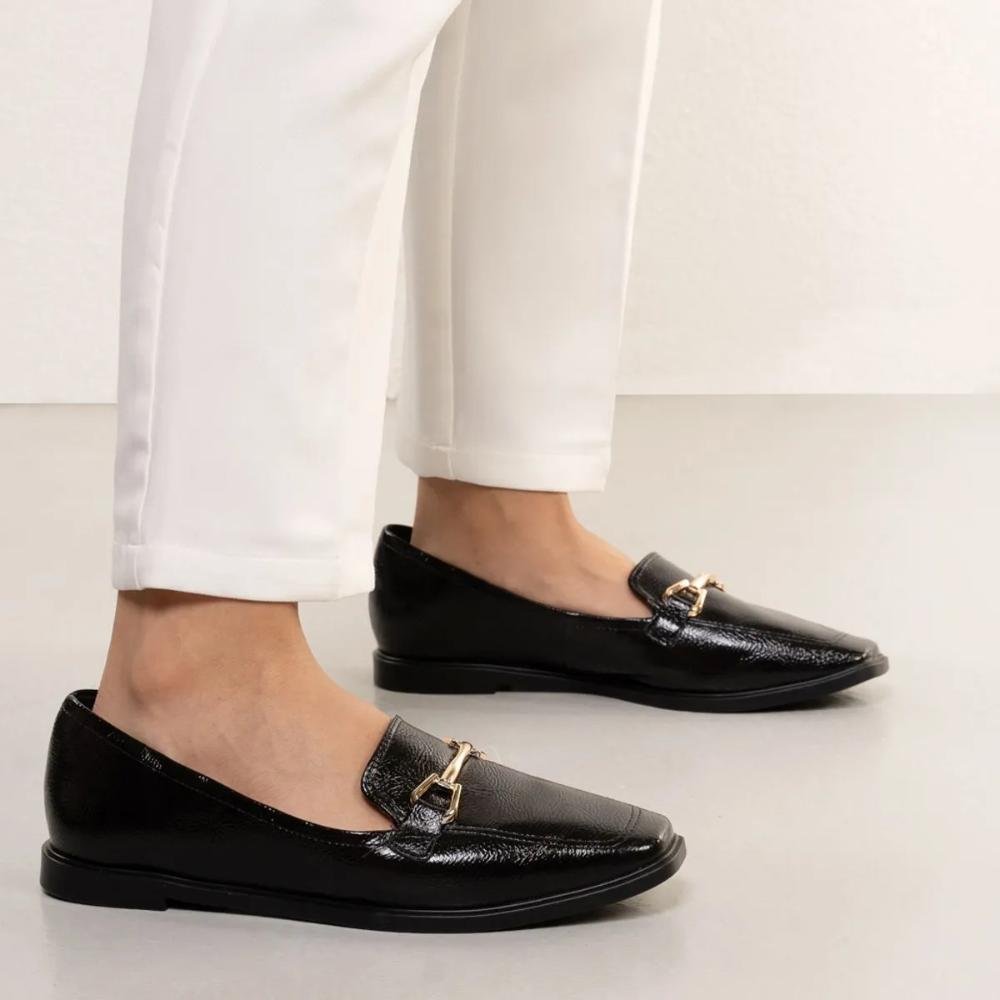 Sapato Mocassim Bebecê Metal Feminino Preto 8
