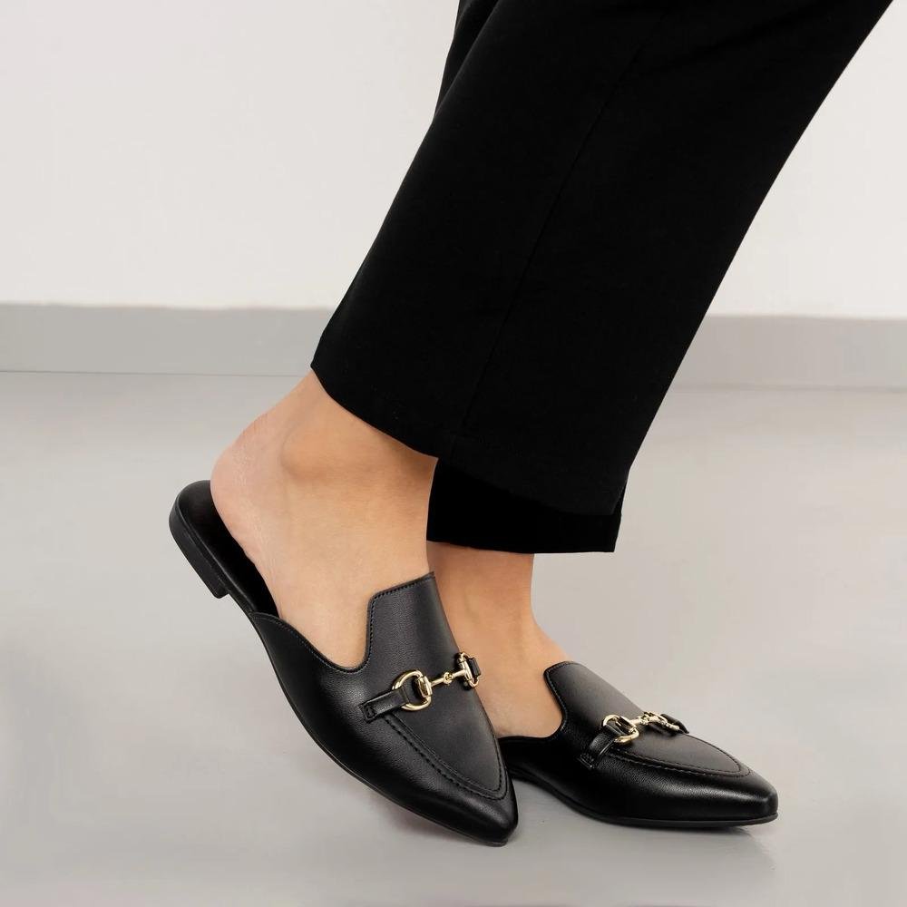 Sapato Mule Beira Rio Bridão Metálico Feminino Preto 7