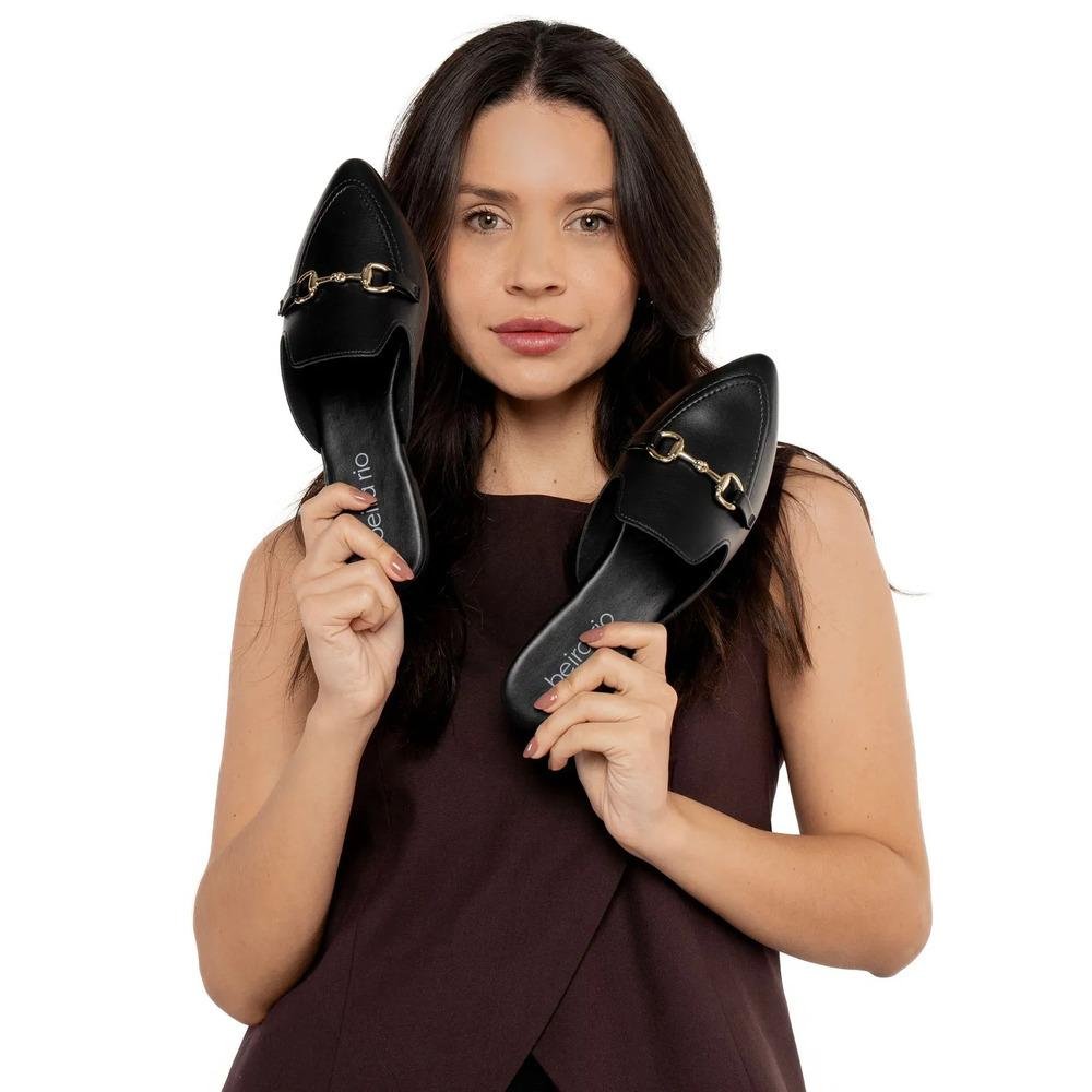 Sapato Mule Beira Rio Bridão Metálico Feminino Preto 8