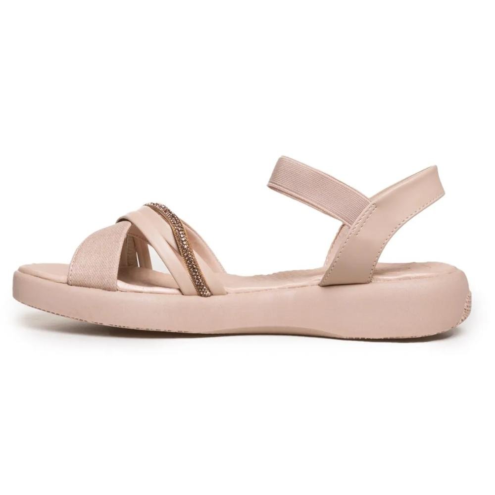 Sandália Comfortflex Tira Strass Feminina Bege 2