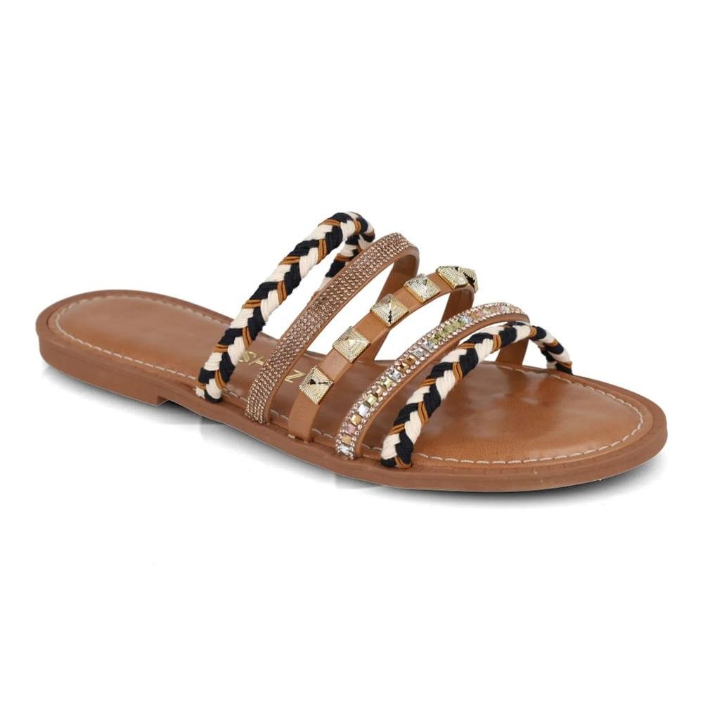 Sandália M Shuz Rasteira Decorada Feminina Marrom 3