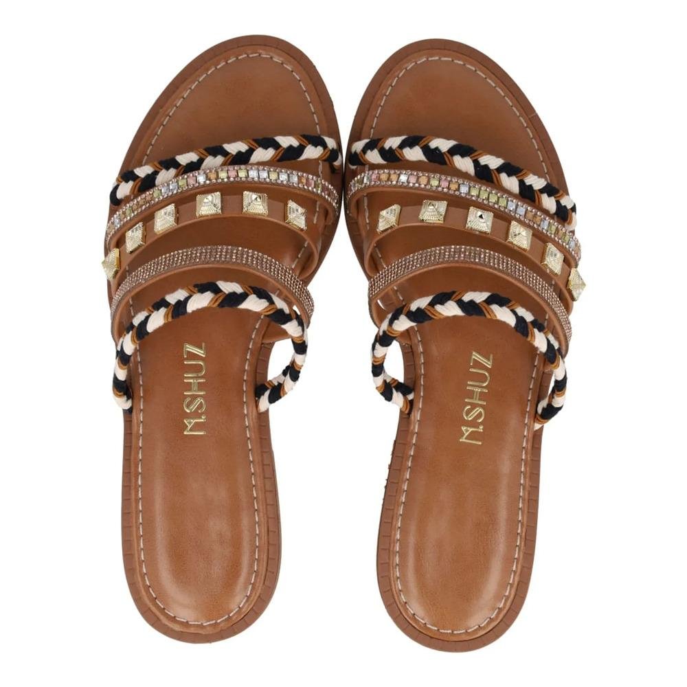 Sandália M Shuz Rasteira Decorada Feminina Marrom 5