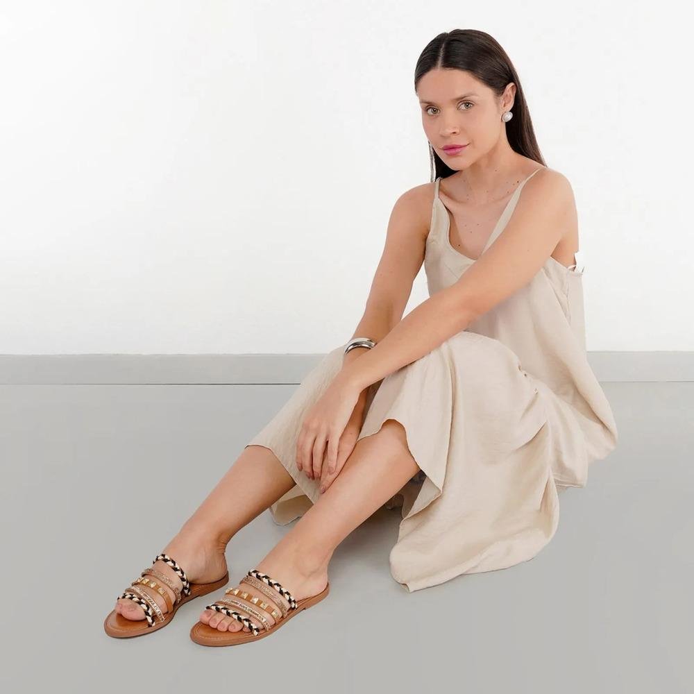 Sandália M Shuz Rasteira Decorada Feminina Marrom 8