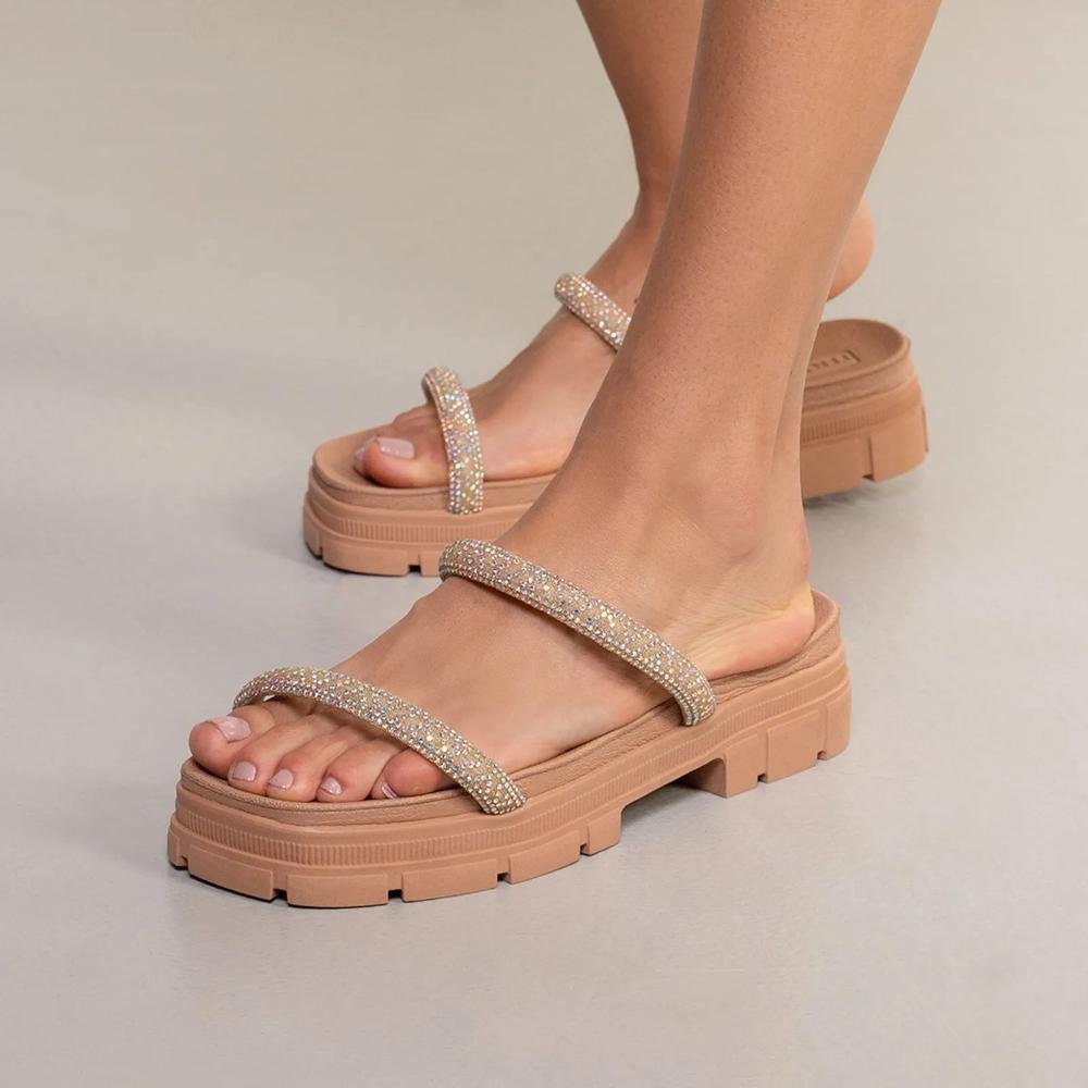 Tamanco Moleca Tira Brilho Feminino Nude 8