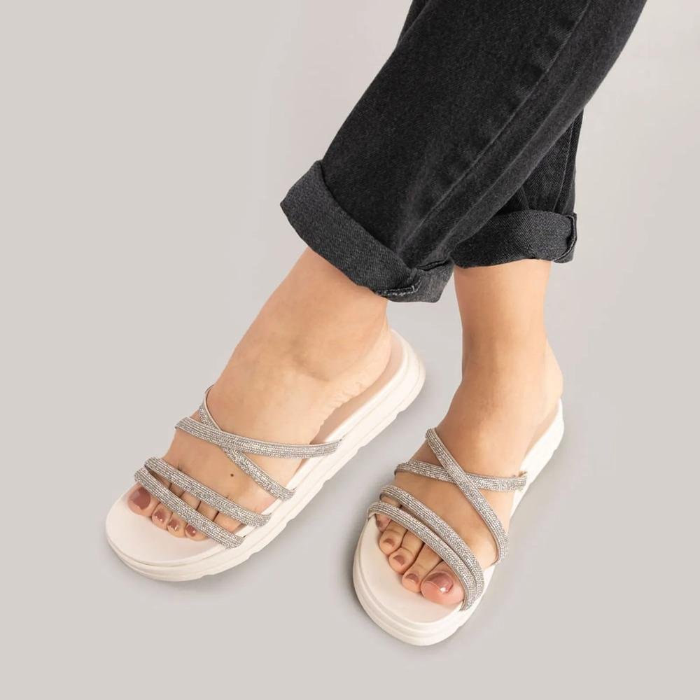 Tamanco Moleca Tiras Finas Strass Feminino Off White 8