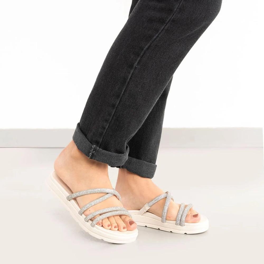 Tamanco Moleca Tiras Finas Strass Feminino Off White 9