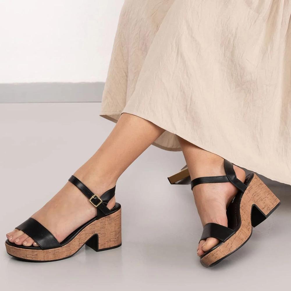 Sandália Moleca Salto Bloco Plataforma Feminina Preto 7