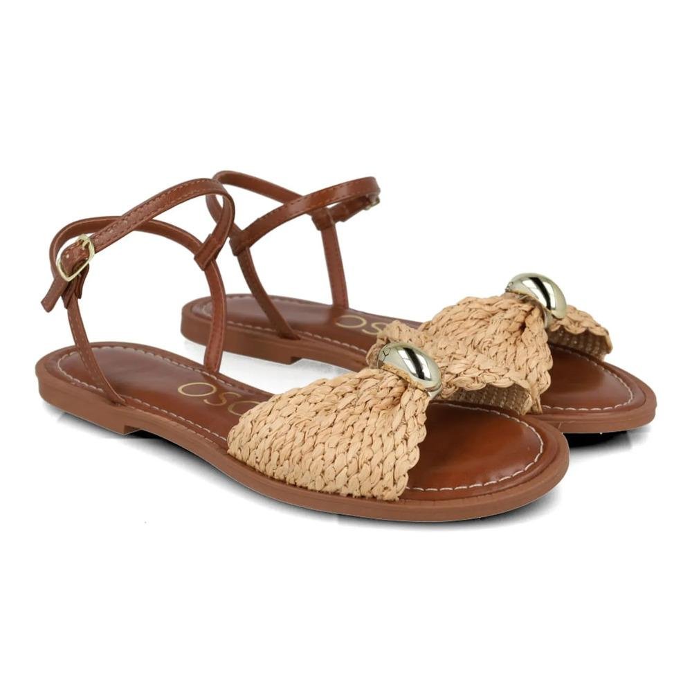 Sandália Osc Rasteira Trançada Feminina Marrom/Bege 3