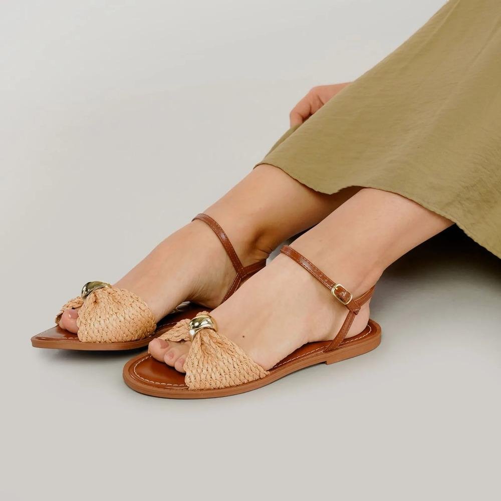 Sandália Osc Rasteira Trançada Feminina Marrom/Bege 7