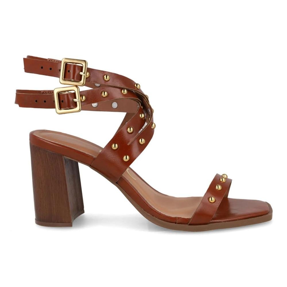 Sandália Osc Tachas Metálicas Feminina Marrom 1