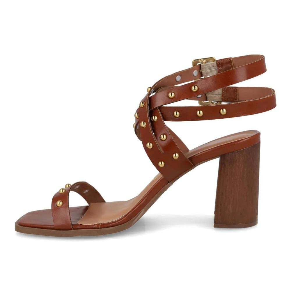 Sandália Osc Tachas Metálicas Feminina Marrom 2