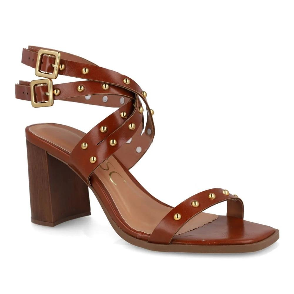 Sandália Osc Tachas Metálicas Feminina Marrom 3