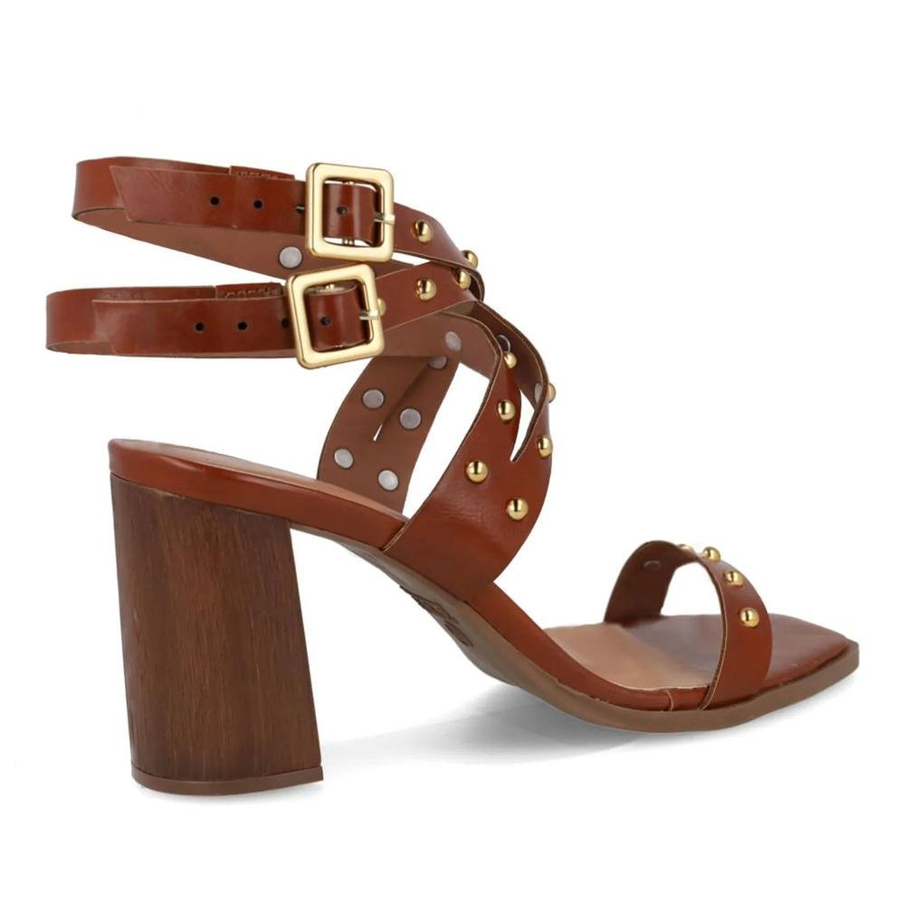 Sandália Osc Tachas Metálicas Feminina Marrom 6