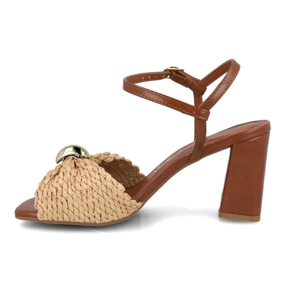 Sandália Osc Salto Bloco Tira Trançada Feminina Marrom/Bege 2