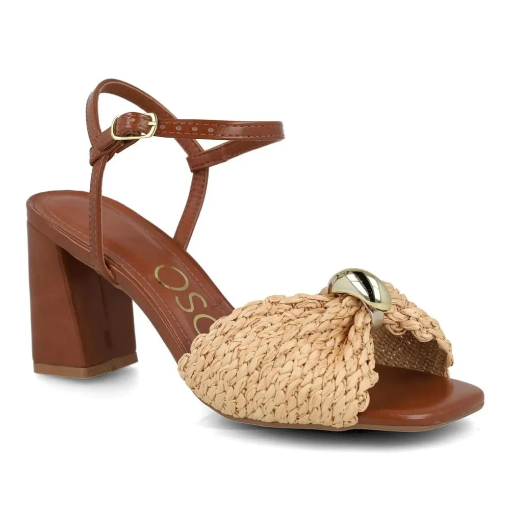 Sandália Osc Salto Bloco Tira Trançada Feminina Marrom/Bege 3