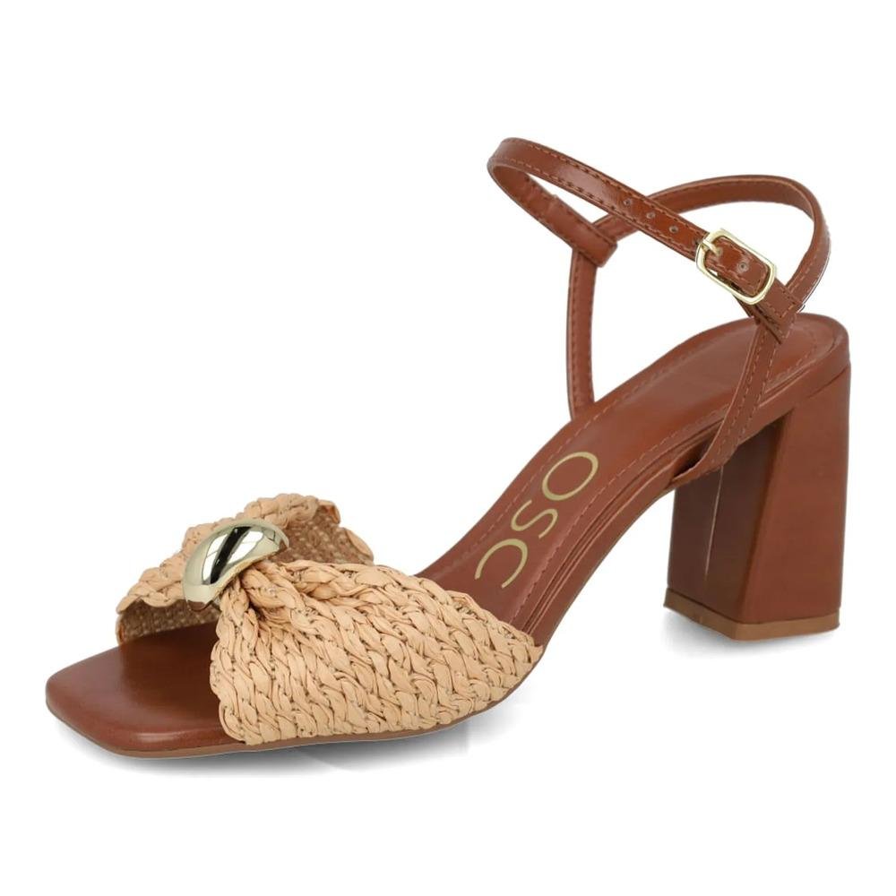 Sandália Osc Salto Bloco Tira Trançada Feminina Marrom/Bege 5