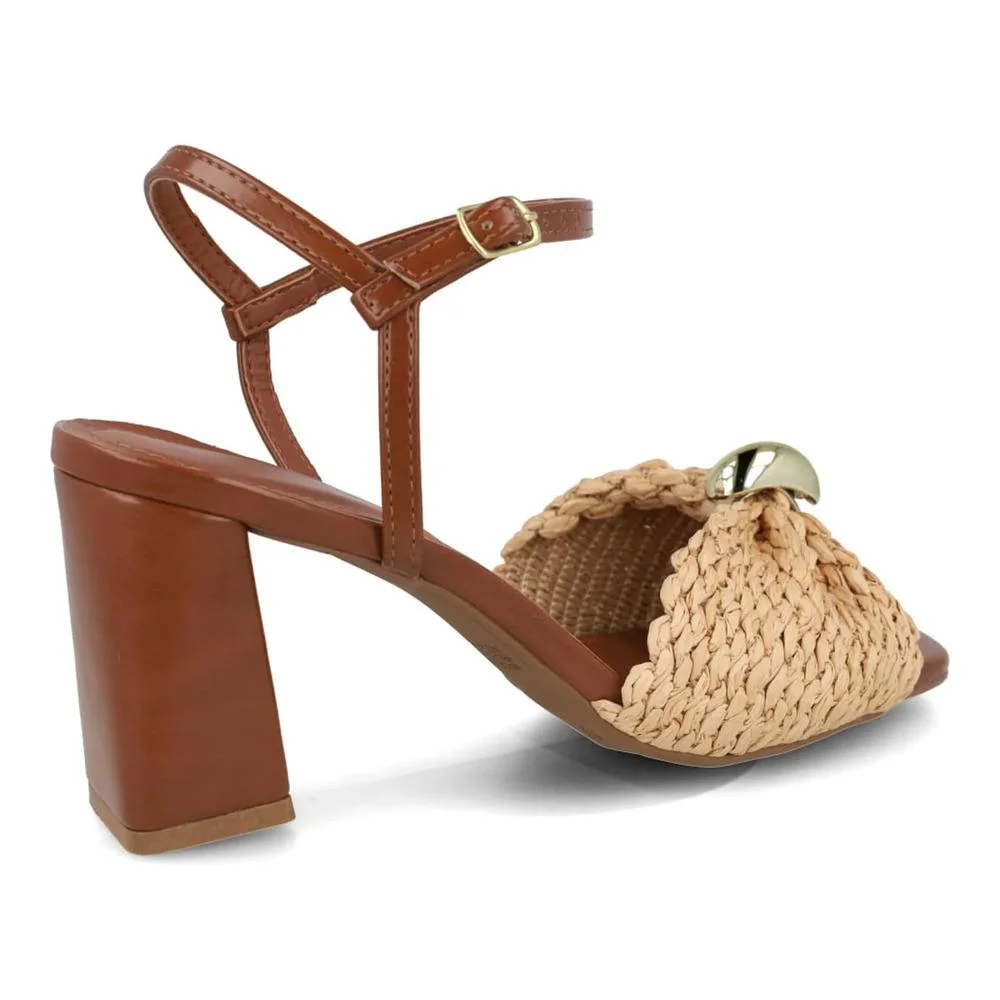 Sandália Osc Salto Bloco Tira Trançada Feminina Marrom/Bege 6