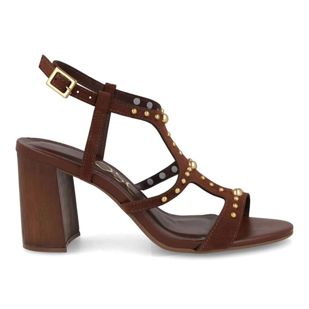 Sandália Osc Salto Bloco Apliques Metálicos Feminina