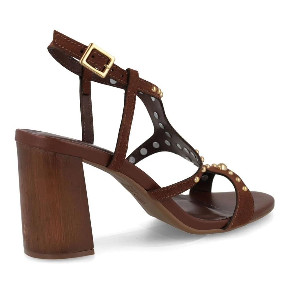 Sandália Osc Salto Bloco Apliques Metálicos Feminina Marrom 6