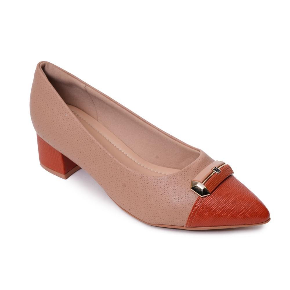 Sapato Piccadilly Salto Grosso Fivela Feminino Caramelo 3