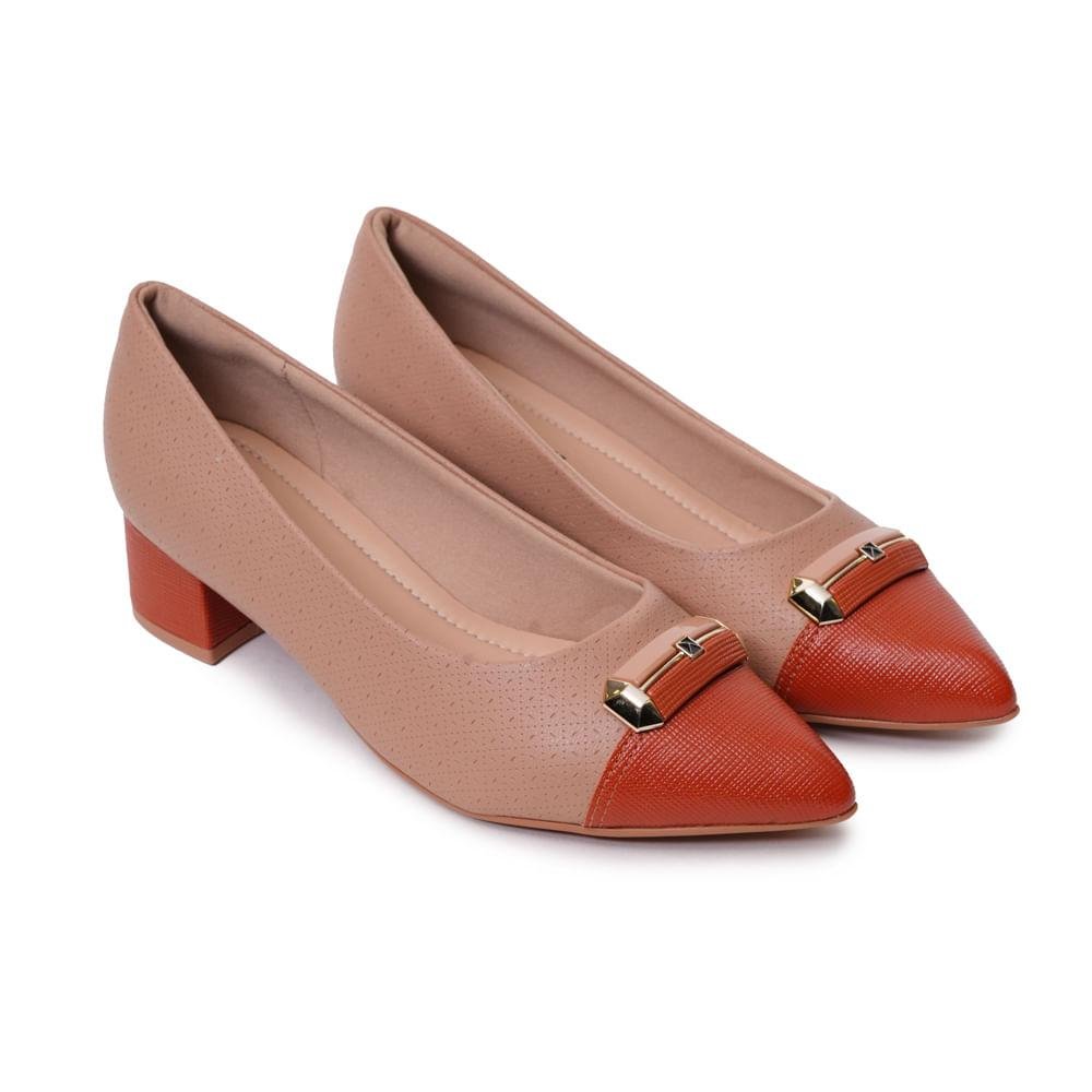 Sapato Piccadilly Salto Grosso Fivela Feminino Caramelo 4